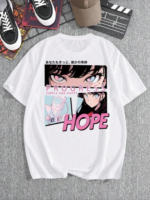 Men's Letter & Anime Cartoon Figure Print Drop Shoulder Tee, Regular FitÂ Casual Short Sleeve Round Neck T-Shirt for Summer, Men'sÂ Streetwear Top for Daily Wear, Graphic Tees,Â Summer Clothes