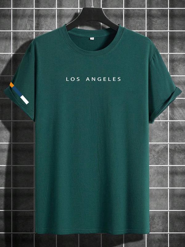 Men's Letter Print Round Neck Tee, Regular Fit Street Fashion Casual Soft Comfy Short Sleeve T-shirt for Daily Outdoor Wear, Graphic Tees, Men's Streetwear Clothes for Summer, Graphic Tees for Men, Summer Clothes