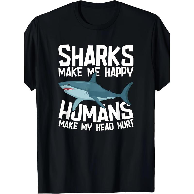 Fun Sharks Make Me happy Marine Biology Shark T-shirt -100% cotton Made in USA