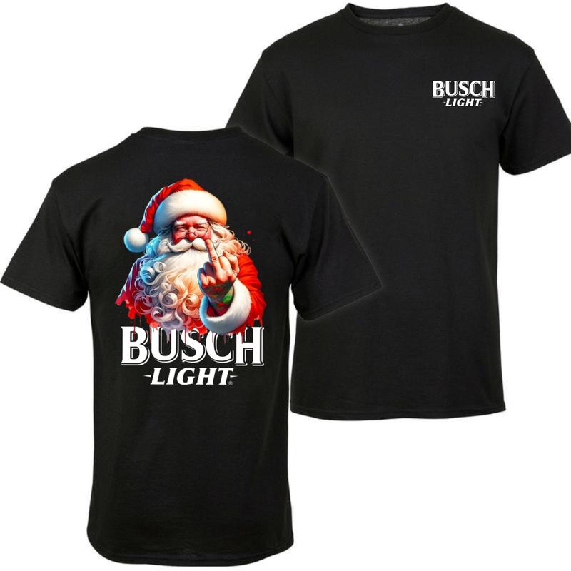 Busch Light, Santa Middle Finger Funny Red Santa Christmas 2 Sided T-shirt, Christmas Sweatshirt with beer, Perfect for outings and holidays, Unisex f