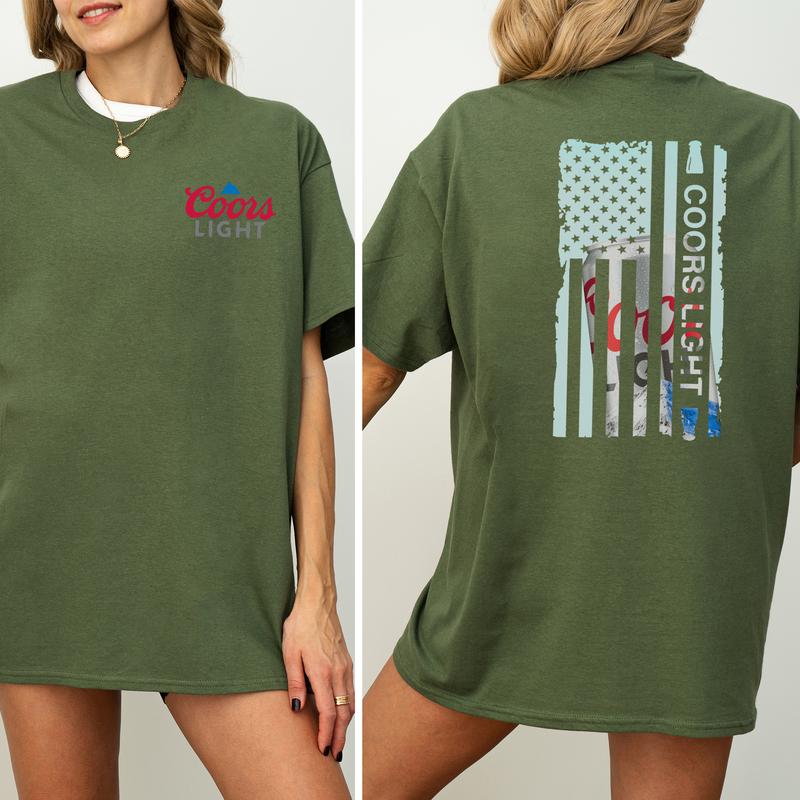 Coors Light American Flag Graphic 2 Sided Shirt, Beer Drinking T-shirt, Soft Cotton Fabric Tshirt, Unisex Drinker Top, Printed Casual Womenswear