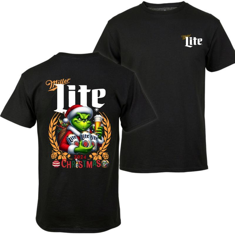 Miller Lite Christmas 2024 Grin With Beer 2 Siders T-shirt, Miller Lite Christmas Shirt, Perfect For Beer Lovers, Casual Graphic Dog T-shirt, Unisex T