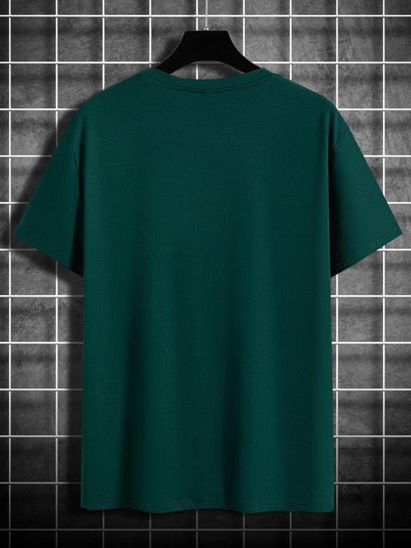 Men's Letter Print Round Neck Graphic Tee, Regular Fit Casual Drop Shoulder Short Sleeve T-shirt for Summer, Men's Top for Daily Wear