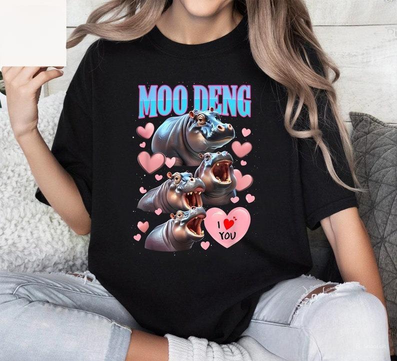 Moo Deng I Love You Funny T-Shirt, Moo Deng Shirt, Baby pygmy hippo Moo Deng TShirt
