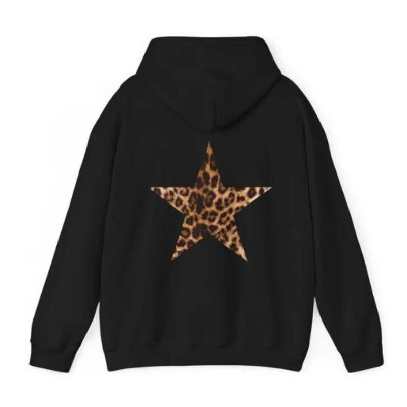 Leoprad Star Hoodie, Y2k Hoodie, Leopard Print Hoodie Unisex Fabric Womenswear