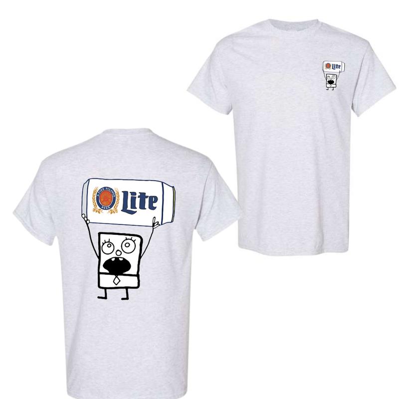 DoodleBob Miller Lite Unisex 2 Sided T-Shirt Funny Classic Cotton, Trendy T-Shirt For Men For Women