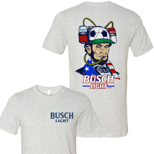 BUSCH LIGHT, BEER, Lincoln Busch Light  2-sided Shirt, Joe Dirt Merica July 4th Shirt, Independence Day, Casual Graphic Round Neck T-shirt for Summer,