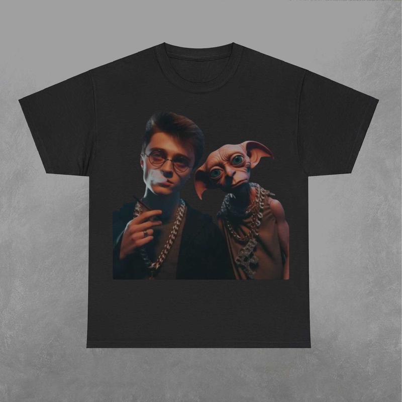 Harry Potter and Dobby Smokin Shirt, Dobby Tshirt, Harry Potter Shirt, Movie Graphic Shirt Classic Fabric Menswear Top