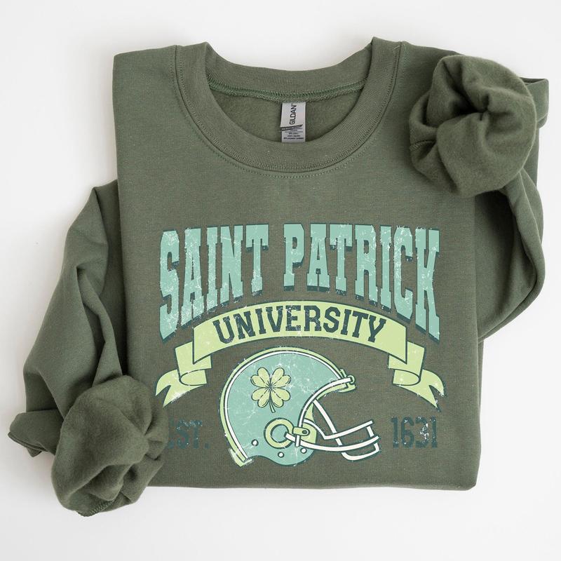 St Patrick University, Vintage, College, Ireland, Football, St Patrick's Day Sweatshirt, Women's Crew Neck, Crewneck