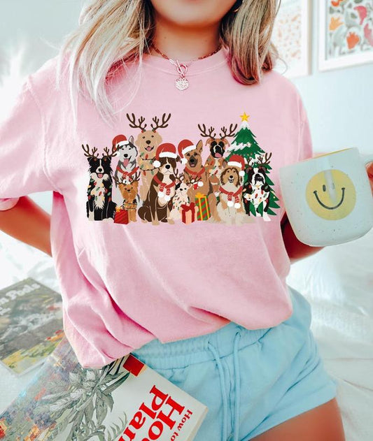 Christmas Dogs Shirt, Dog Lover Christmas Shirt, Holiday Shirt, Christmas Dog Gift, Cute Gift for Dog Lover, Dog Mom Shirt Cotton Tshirt, Casual Round