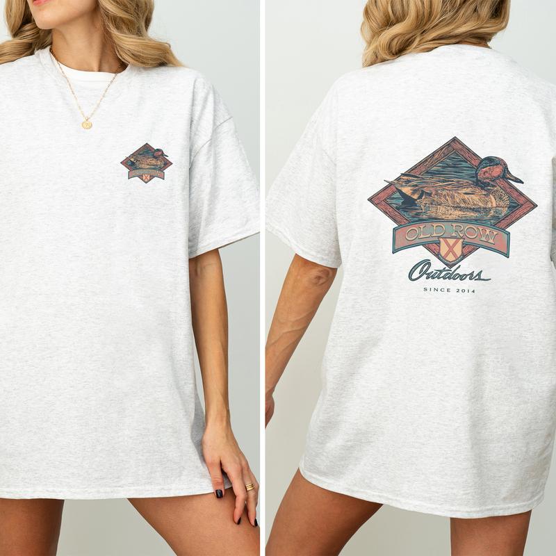 Funny Old Row Sitting Duck 2-Sided Graphic Shirt, Mallard Hunting Shirt for Men, Wild Hunt Tee, Cotton Fabric Printed Women's Top, Casual Womenswear