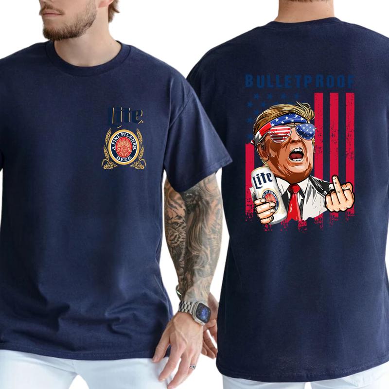 2-Side Miller Lite Beer Bulletproof TShirt, Funny Tee, Gift For Men, Casual Menswear, Classic Cotton Top, Soft Fabric Shortsleeve Shirt
