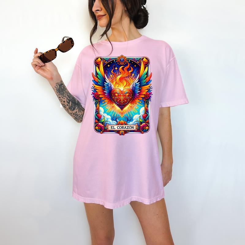 El Corazon Tarot Card - T-Shirt,Bright Graphic, Funny Apparel, Gift Idea, Relaxed Fit, Casual Apparel, Cute Top, Great with Jeans, All Seasons, Fun St