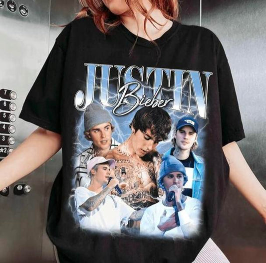 Justins S Bieber Pop Singer Graphic Homage Unisex Cotton Tee Retro Tee Shirt