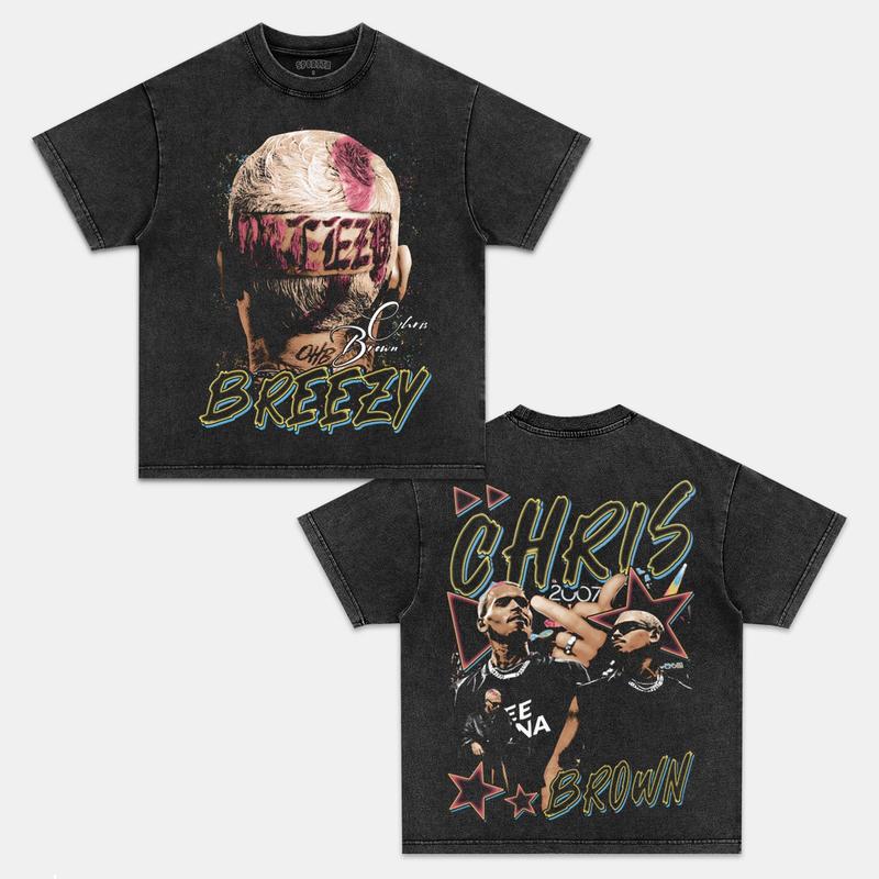 BREEZY C.BROWN Double Printed Short Sleeve Tee Cotton Vintage Shirt To Match Sneaker Hiphop Clothing Rapper Merch Shirt, Hiphop Tour Concert 2024, Gift For Fan Y2K Aesthetic Hoodie Sweatshirt