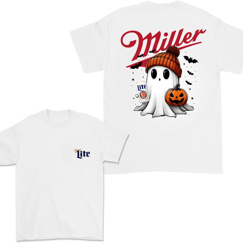 Miler Lite Ghost Cute Pumpkin Halloween 2 Sided T-Shirt, Miler Lite Shirt For Men And Women, Halloween Pumpkin Trendy Shirt