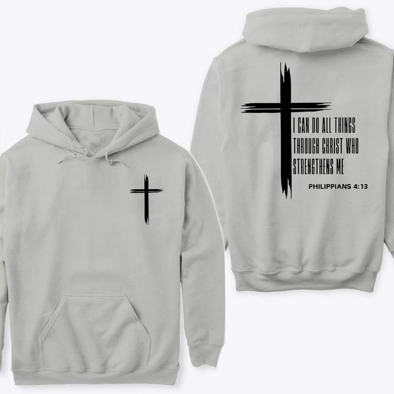 Cross Verse Hoodie - Classic Religious Design with Philippians 4:13 for Christians and Scripture Fans, Unisex Hoodie