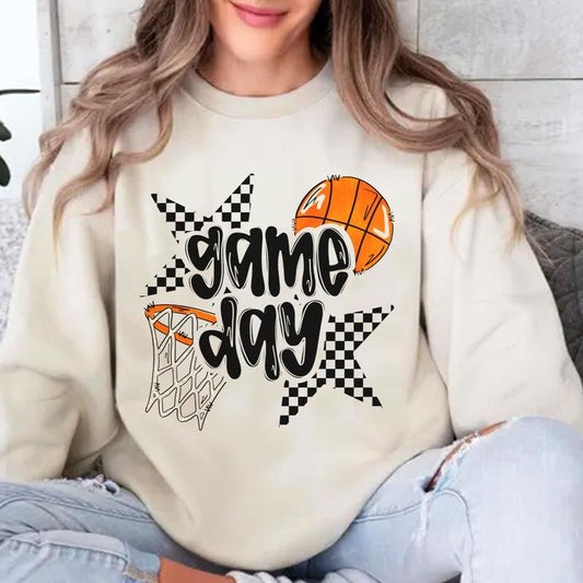 Game Day Basketball Star Go Team Unisex Crewneck Sweatshirt, Basketball Mom, Basketball Mama Shirt Cotton Sweaters