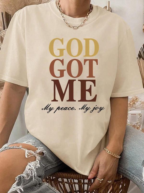 Women's Letter Print Round Neck Tee, Summer Clothes Women,Ã‚Â Short Sleeve Crew Neck T-Shirt for Summer, Women's Top for Casual Wear