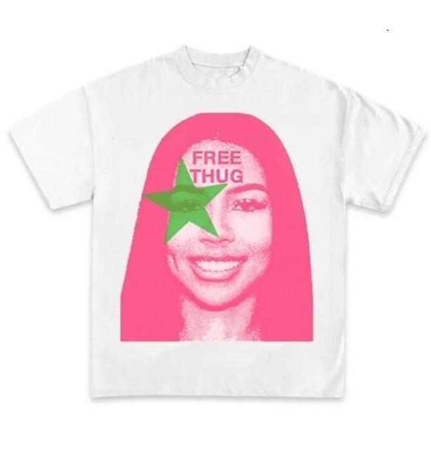Mariah Pink Star Free Thug Big Face Graphic Tee