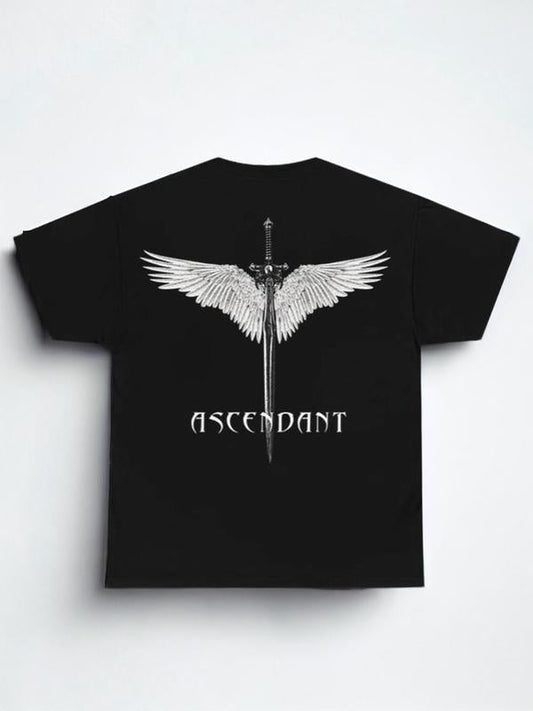 Men's Sword & Letter Print Round Neck Tee, Regular Fit Casual Short Sleeve T-shirt, Graphic Tees,Â Men's Summer Top for Daily Wear, Summer Outfits 2024, Graphic Tees for Men, Vintage Tees