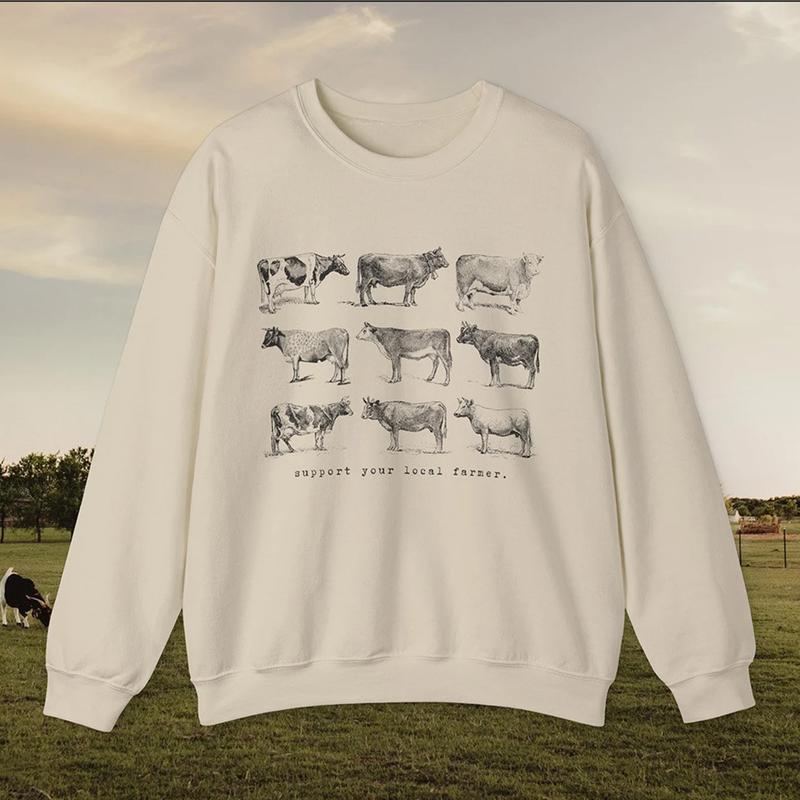 Support Your Local Farmer Cow Sweatshirt, Farm Animals Sweater, Farming Clothes Trendy Homesteading Crewneck