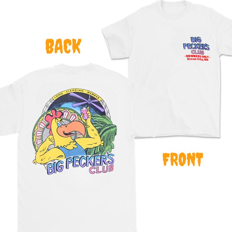 Big Peckers Club Ocean City Maryland Member Only Rooster Funny t-shirt Large,Funny Tee, Vintage Tee, Unisex