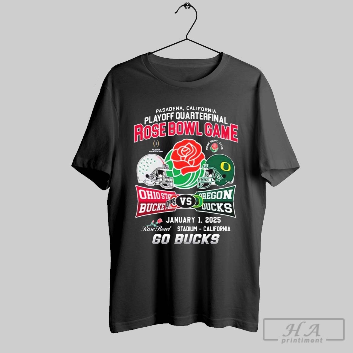 Rose Bowl Game Ohio State Buckeyes And Oregon Ducks Playoff Quarterfinal Jan 1 2025 Go Buck Helmet T Shirt