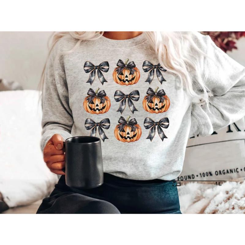 Halloween Pumpkin Shirt, Coquette Bow Halloween Shirt, Spooky Season Shirt, Halloween Shirt, Pumpkin Shirt, Unisex T-Shirt, Sweatshirt, Hoodie, Gift f