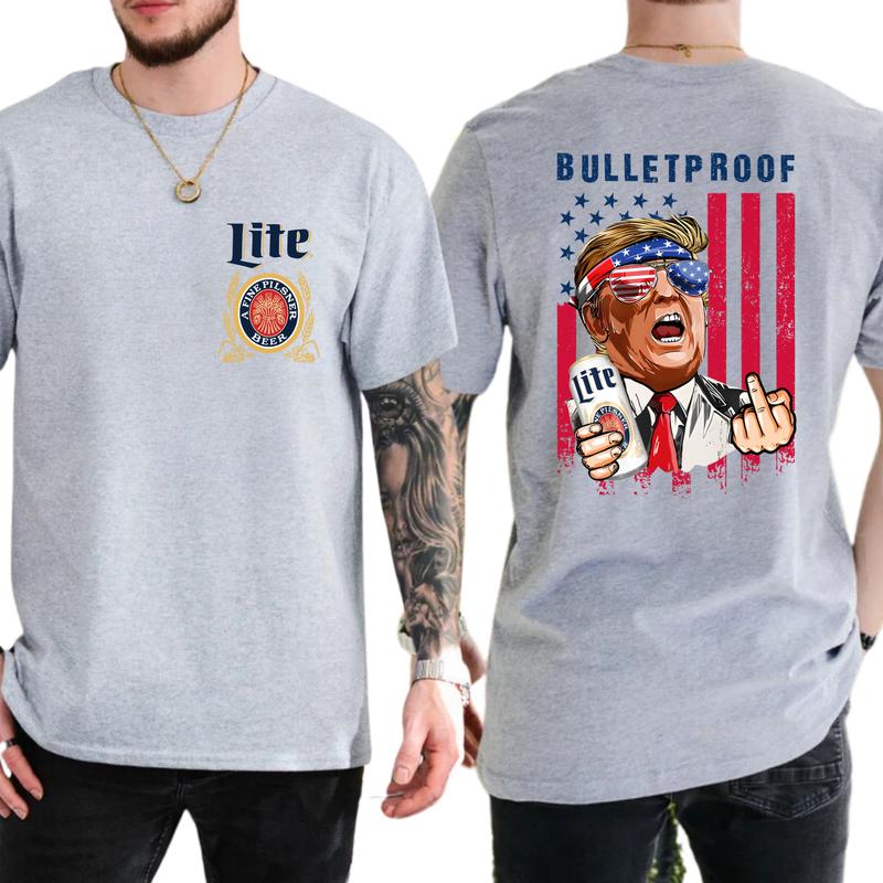 2-Side Miller Lite Beer Bulletproof TShirt, Funny Tee, Gift For Men, Casual Menswear, Classic Cotton Top, Soft Fabric Shortsleeve Shirt
