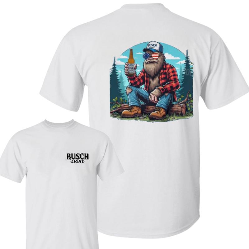 Busch Light -Beer- igfoot- Sasquatch & Busch Light beer T-shirt , Casual Graphic Round Neck T-shirt for Summer, Fashion Top for Daily Wear, T shirt Fo