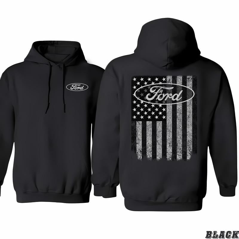 Ford Oval Truck American Flag Gray Hoodie, From Classic To Bright, From Casual To Formal Styles, Shared Styles, Classic Cotton, Menswear Unisex