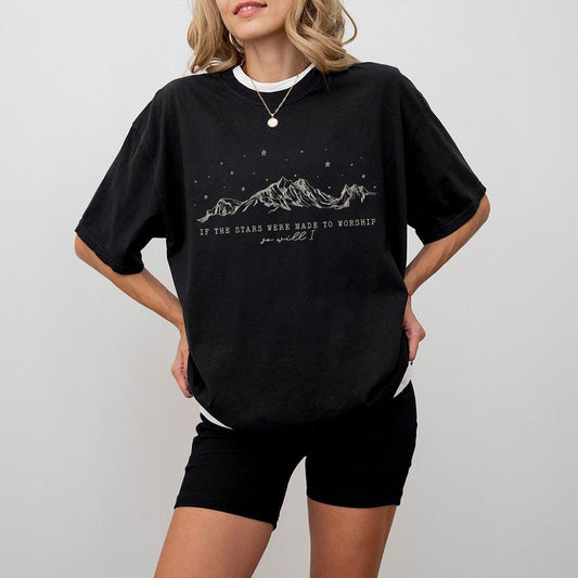 If the Stars Were Made to Worship So Will I Shirt, Christian Faith T-Shirt, Inspirational Religious Tee, Mountains and Stars Design, Comfortable Casua