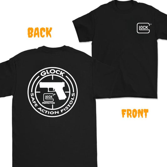 Glock double Sided Tshirt ,Design Color Black - White , Full Color -  Vintage Tee, Glock safe Action... Tshirt, For Him , For her , Glock Tshirt