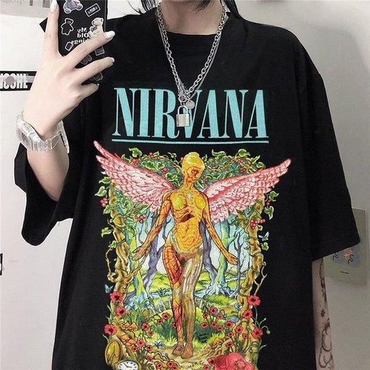 Vintage Band Tee In Utero Nirvana Tour 90s Shirt Kurt Cobain Oversized Music Cotton Crewneck