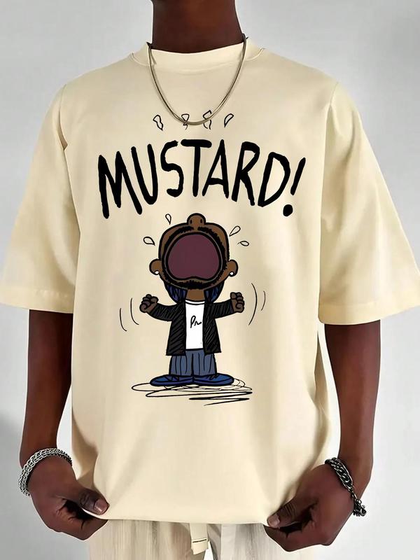 Men's Cartoon & Letter Print Short Sleeve T-Shirt, Regular Fit Casual Funny Graphic Round Neck Tee for Summer, Men's Top for Daily Wear