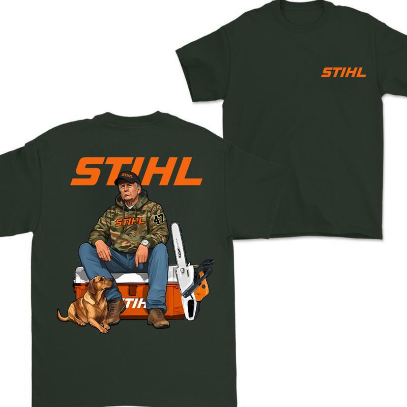 Stihl Trump Hoodie with Chainsaw Graphic Tee for Men - Full Color Cotton T-Shirt - Classic