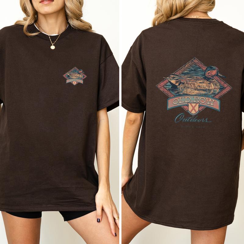 Funny Old Row Sitting Duck 2-Sided Graphic Shirt, Mallard Hunting Shirt for Men, Wild Hunt Tee, Cotton Fabric Printed Women's Top, Casual Womenswear