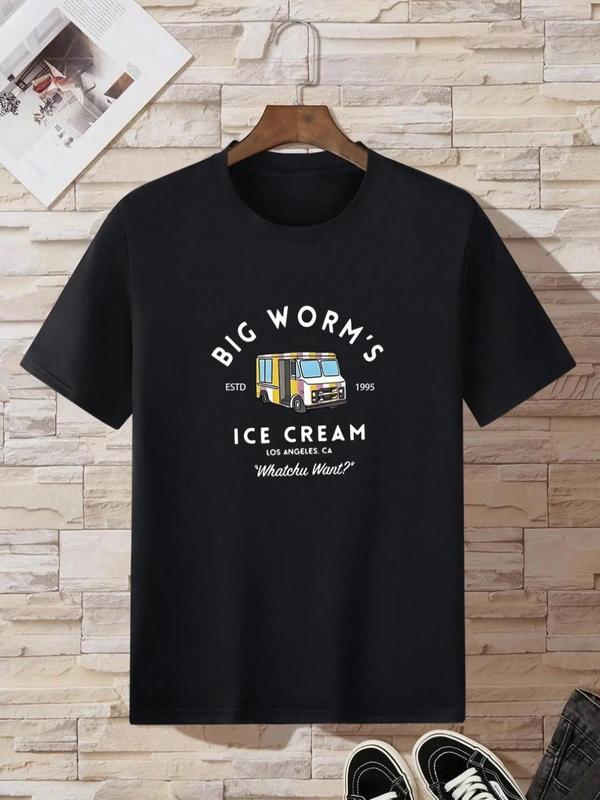 Summer Clothes, Men's Cartoon & Letter Print Round Neck Tee, Regular Fit Casual Soft Slogan Graphic Short Sleeve T-shirt for Summer,  T Shirts for Men, Graphic Tees, Men's Streetwear for Daily Wear