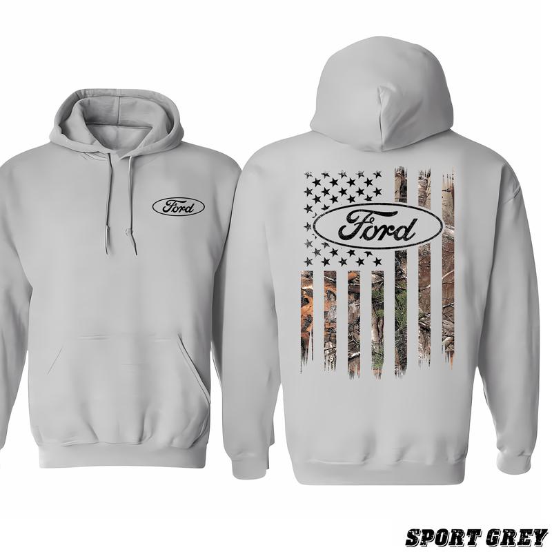 Ford Oval Logo Camo American Flag Black Hoodie, Universal Appeal Garments, Pick Your Desired Look, Celebrity Style, Classic Cotton, Menswear Unisex