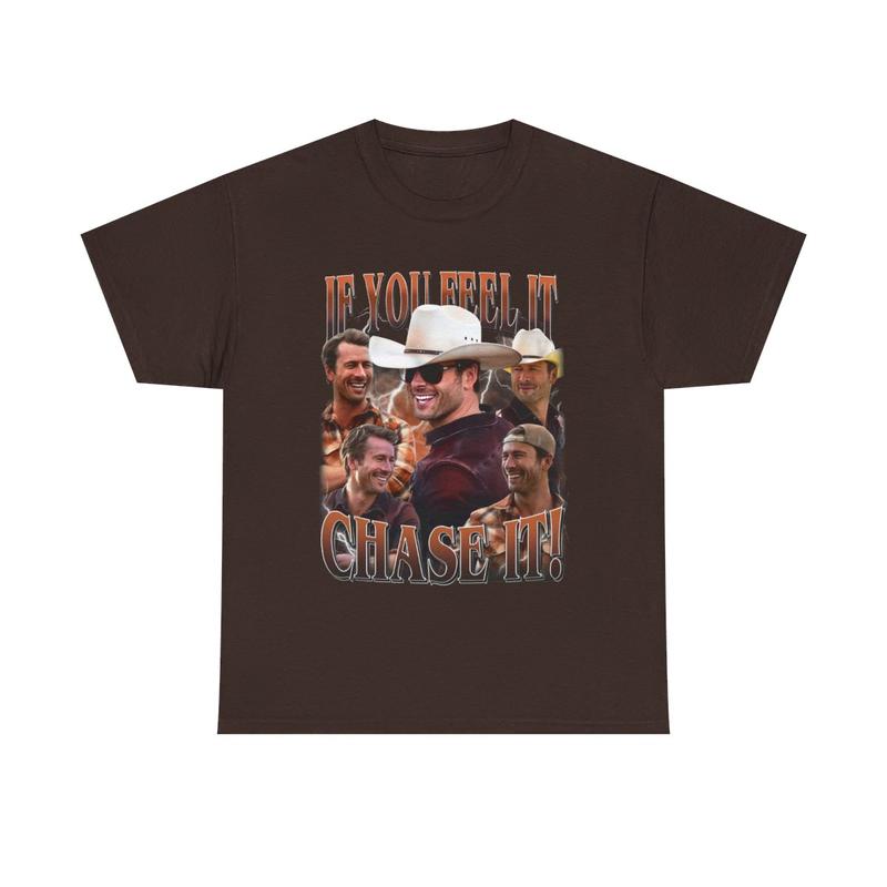 If You Feel It Chase It Heavy Cotton Tee - Glenn Powell - Twisters Movie Shirt - Tornado Movie - Glenn Powell Cowboy Hat Shirt - Twister T Shirt