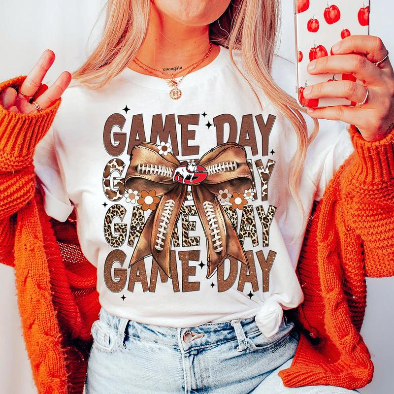 Vintage Georgia Football Coquette Bow Game Day Shirt, Gameday Women's Sweatshirt Cotton Fit Top Womenswear