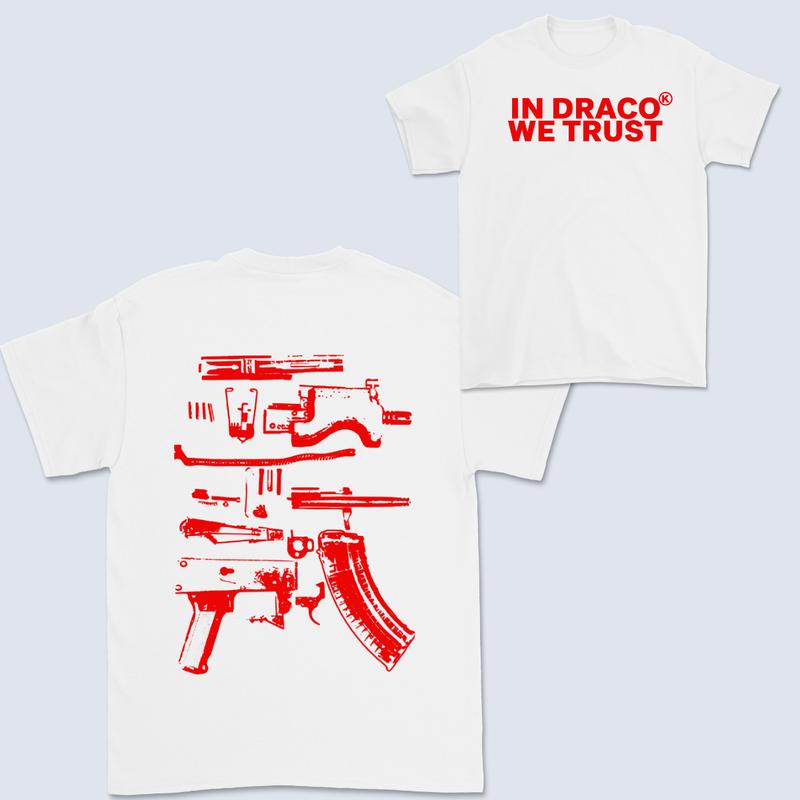 In Draco We Trust Double Sided Tee, White Color and  Black  Color Unisex T-Shirt