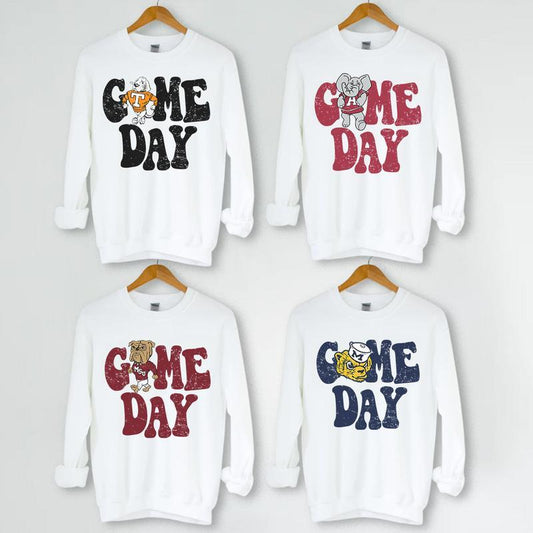 Vintage All Teams Game Day NCAA Sweatshirt White Sport Sweatshirt Gifts For NCAA Fan Ohio State Buckeyes Georgia Bulldogs Michigan Wolverines Auburn Tigers Notre Dame Tennessee Alabama LSU Tigers Nebr ...
