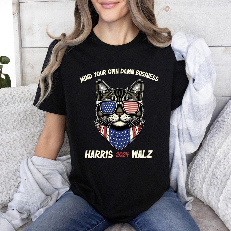 Mind Your Own Damn Business Shirt, Harris Walz 2024 Vintage Shirt, Walz Vice President Shirt, Cute Funny Cat Tshirt, President Harris Tee