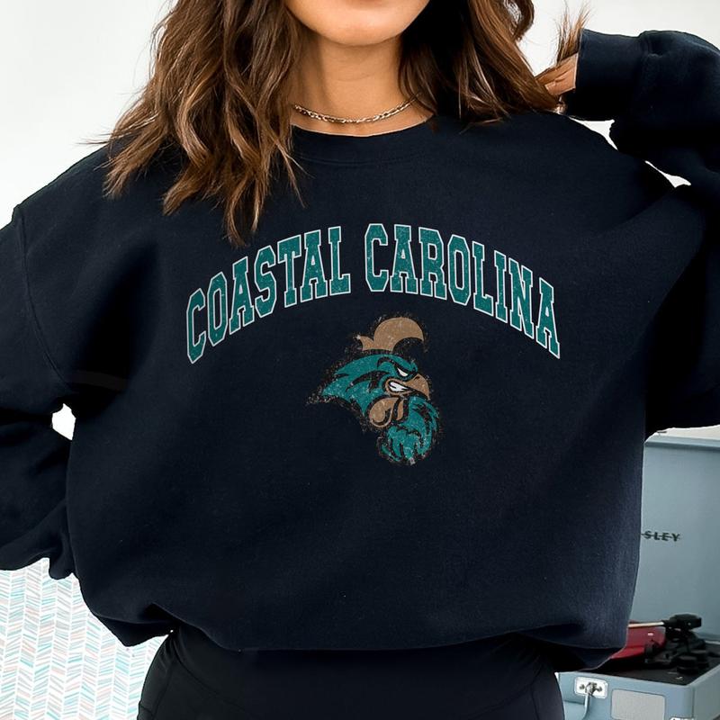 Coastal Carolina Chanticleers Vintage Football NCAA Trendy Sweatshirt, Coastal Carolina University Unisex Football NCAA Shirt, Gift For Men, Gift For Girls, Crewneck, Cotton, Sweaters, Pullover