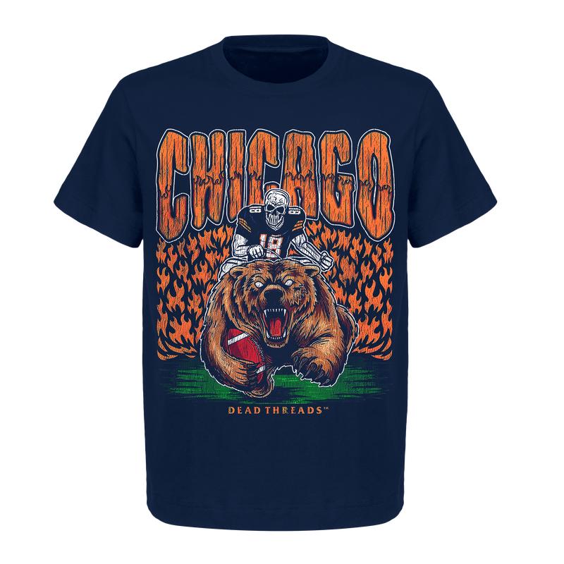 Deadman's Bear Graphic T-Shirt - Chicago Football Team | Gildan 5000 Heavy Cotton Shirts | Unisex American Football Top for Men and Women
