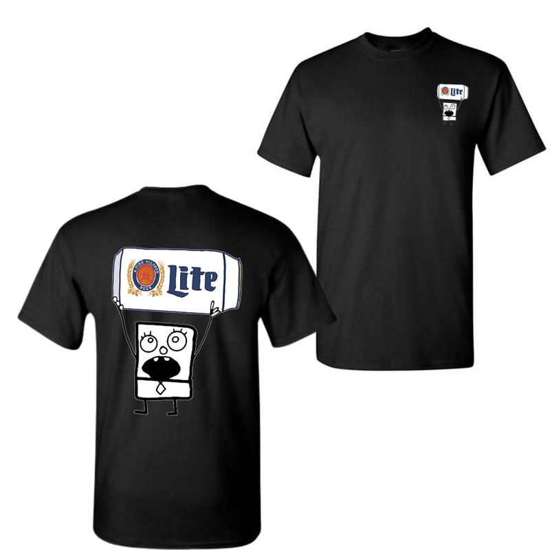 DoodleBob Miller Lite Unisex 2 Sided T-Shirt Funny Classic Cotton, Trendy T-Shirt For Men For Women