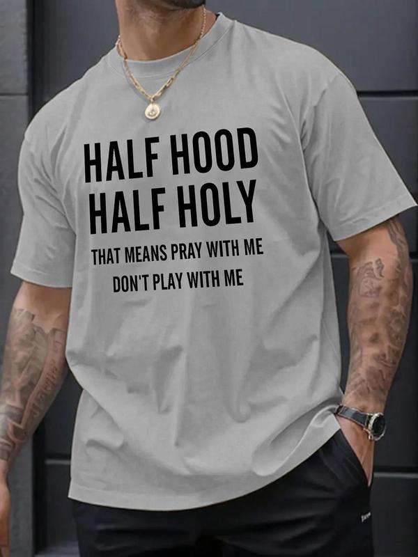 Men's Casual Letter Print Round Neck Tee, Summer Clothes, Graphic Tees,Ã‚Â Regular Fit Streetwear Short Sleeve Crew Neck T-Shirt for Daily Wear, Casual F