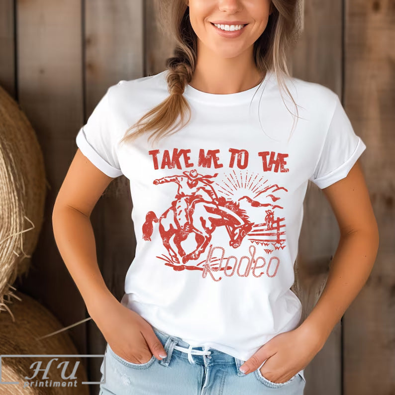 Retro Western Cowboy - Take Me to the Rodeo - Vintage Rodeo Cowboy T-Shirt